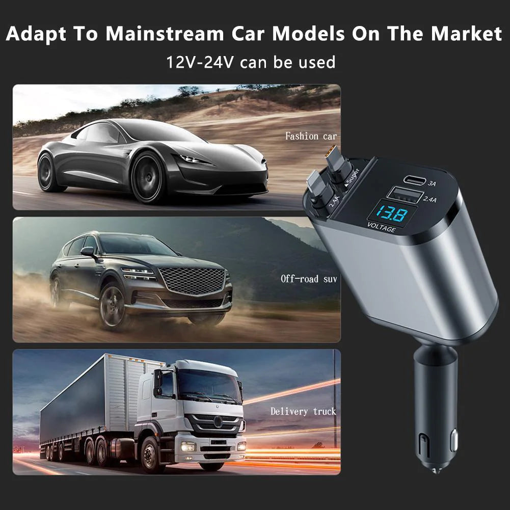 Retractable Car Charger 4 in 1 Fast Car Phone Charger 120W