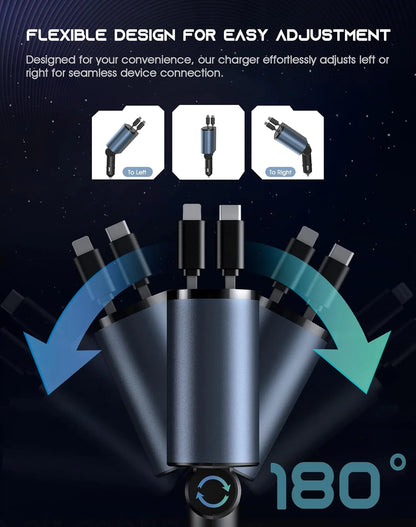 Retractable Car Charger 4 in 1 Fast Car Phone Charger 120W