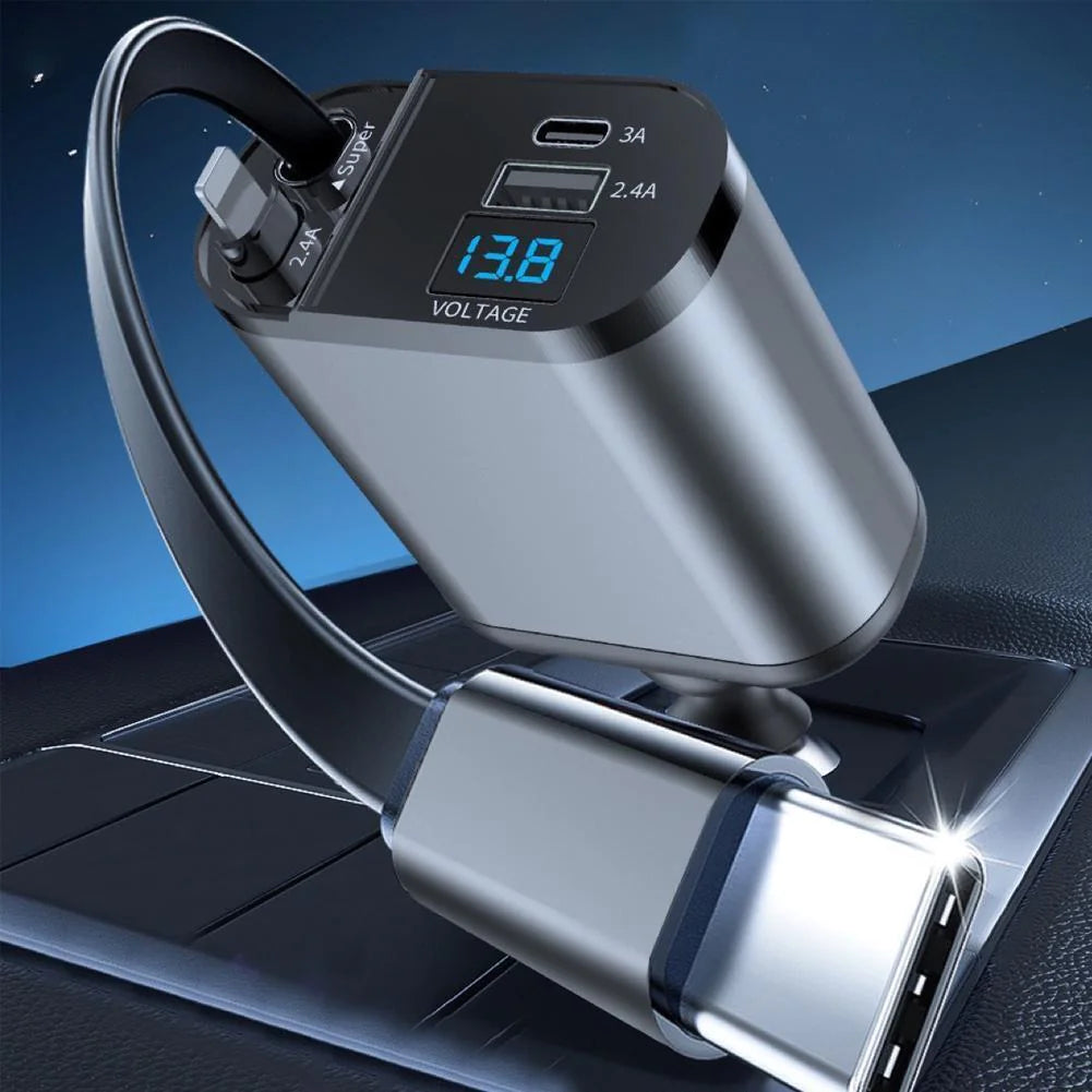 Retractable Car Charger 4 in 1 Fast Car Phone Charger 120W