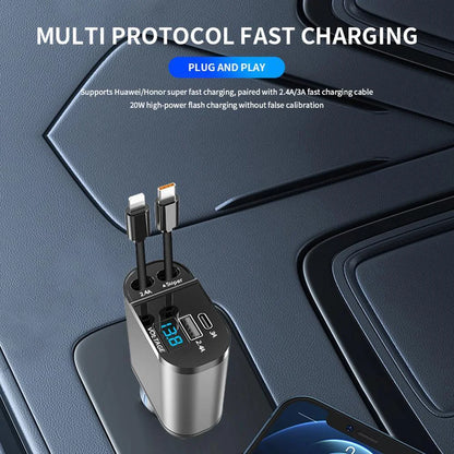 Retractable Car Charger 4 in 1 Fast Car Phone Charger 120W